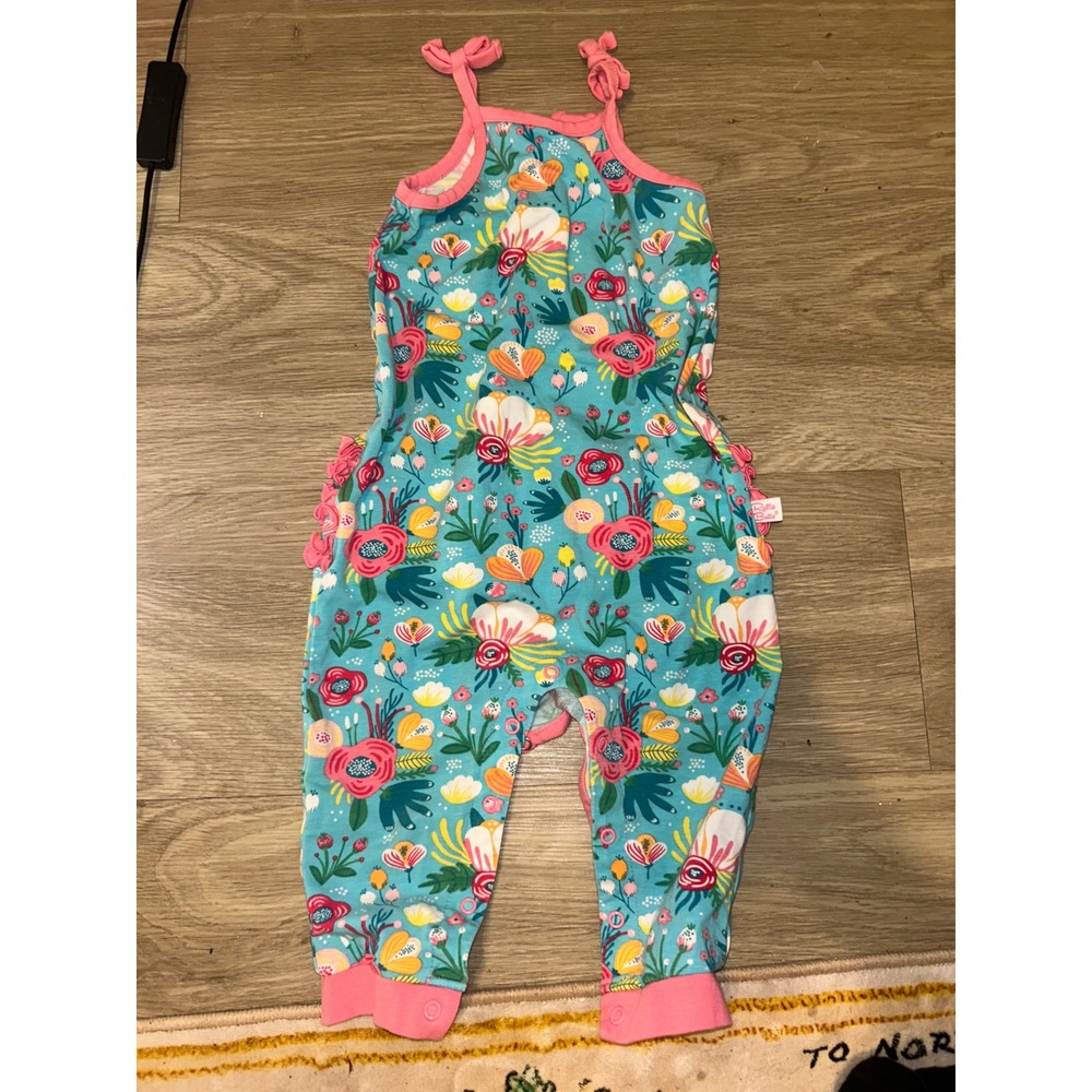 RuffleButts Baby Girl Floral Ruffle Back Romper Summer Tropical 12-18 Months